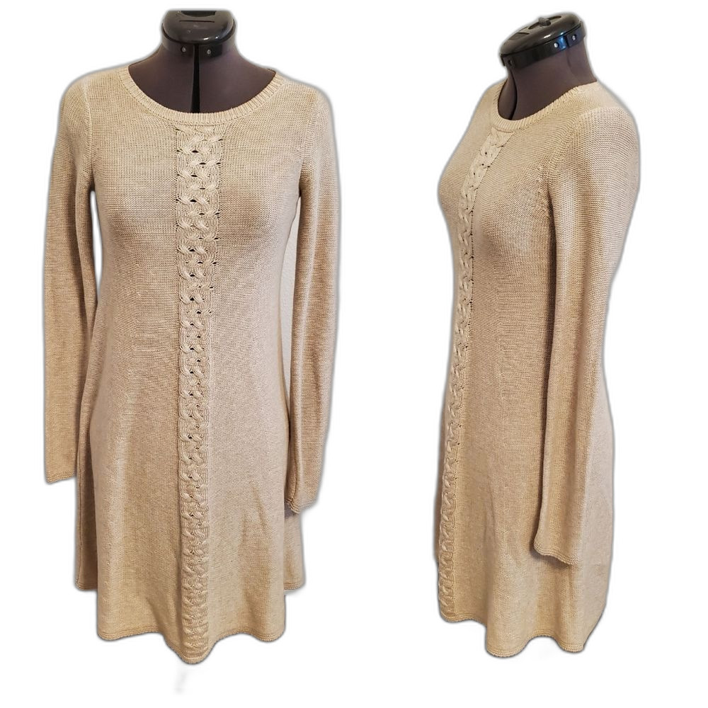 NWT Max Studio Knit Dress XS Beige Cotton Blend Long Sleeve Sweater Dress